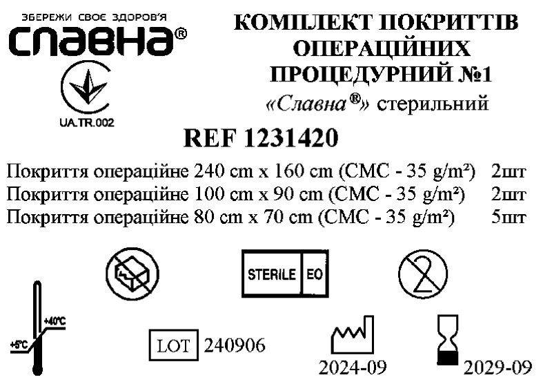 Комплект покриттів операційних процедурний №1 «Славна®» стерильний